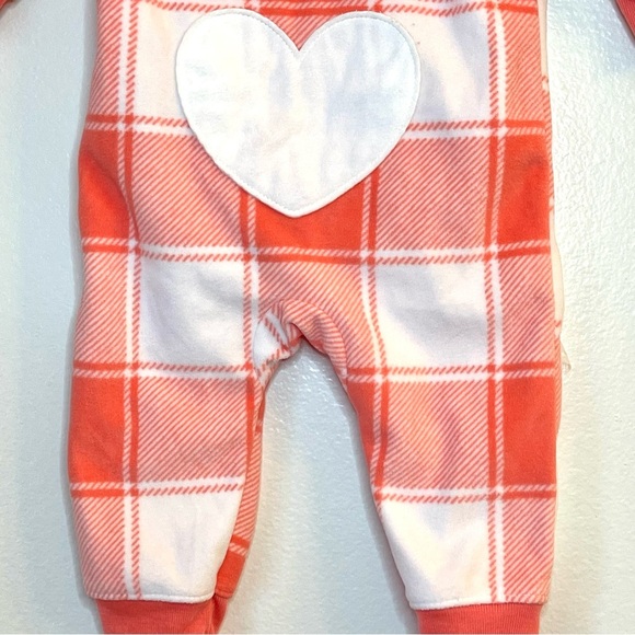 Carter’s 6M Orange & White Plaid Fleece Hoodie Jumpsuit - Picture 3 of 7